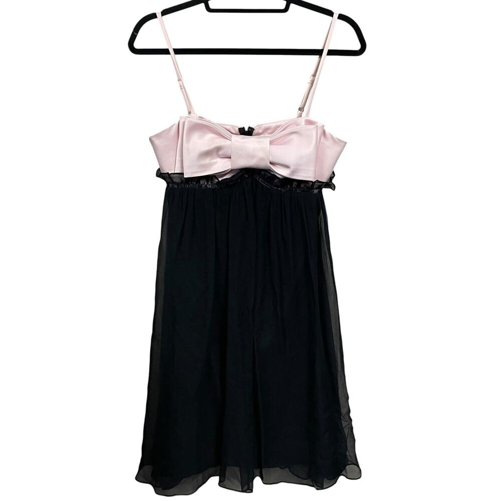 Y2K Betsey Johnson Sleeveless Bow Accent Silk Mini Dress Pink Black Size 6 AS IS